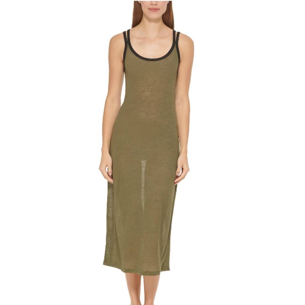 DKNY Moss Green Maxi Tank Double-Strap Dress Cover‎ Up Women's Medium